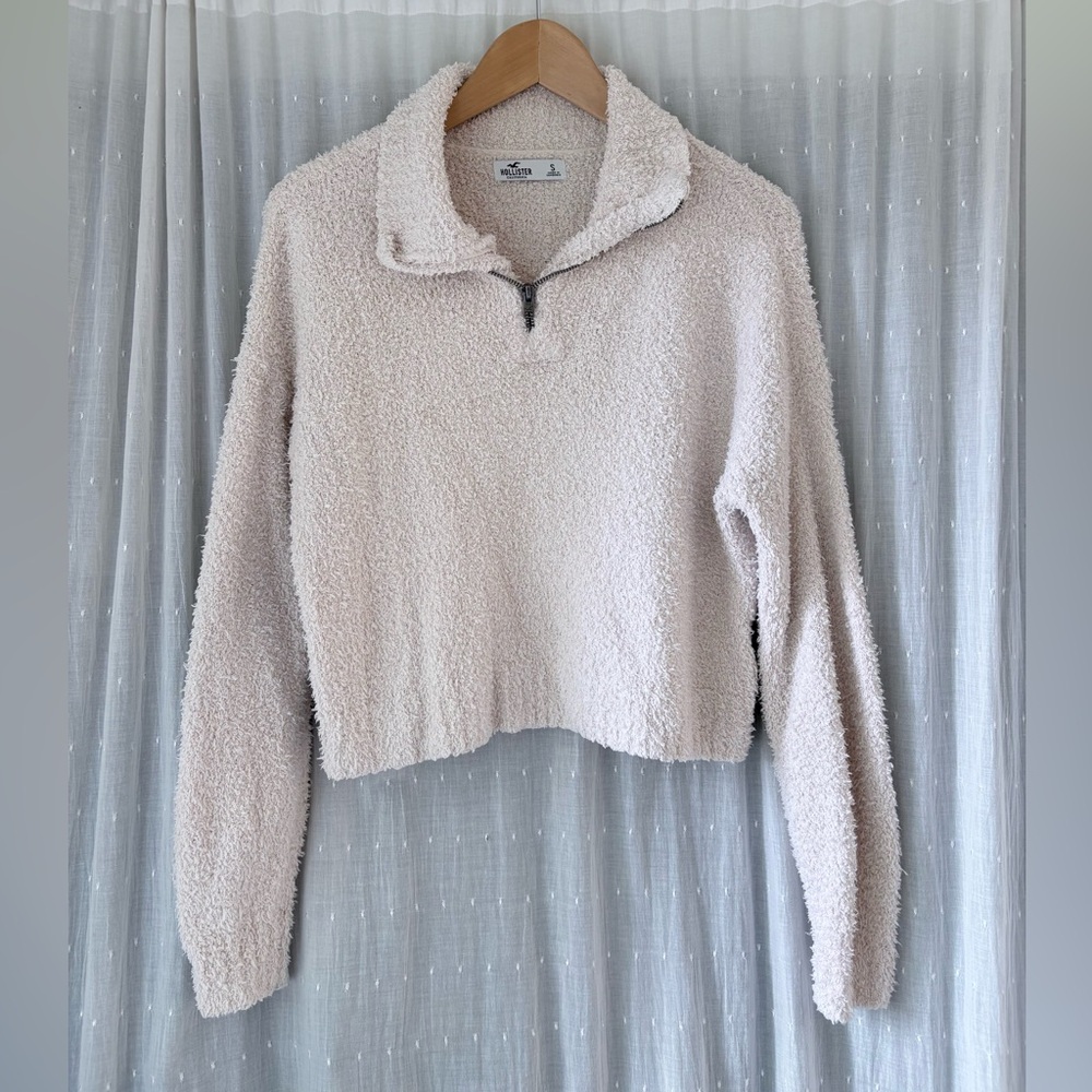 Hollister Cream Sherpa Half-Zip Teddy Jacket